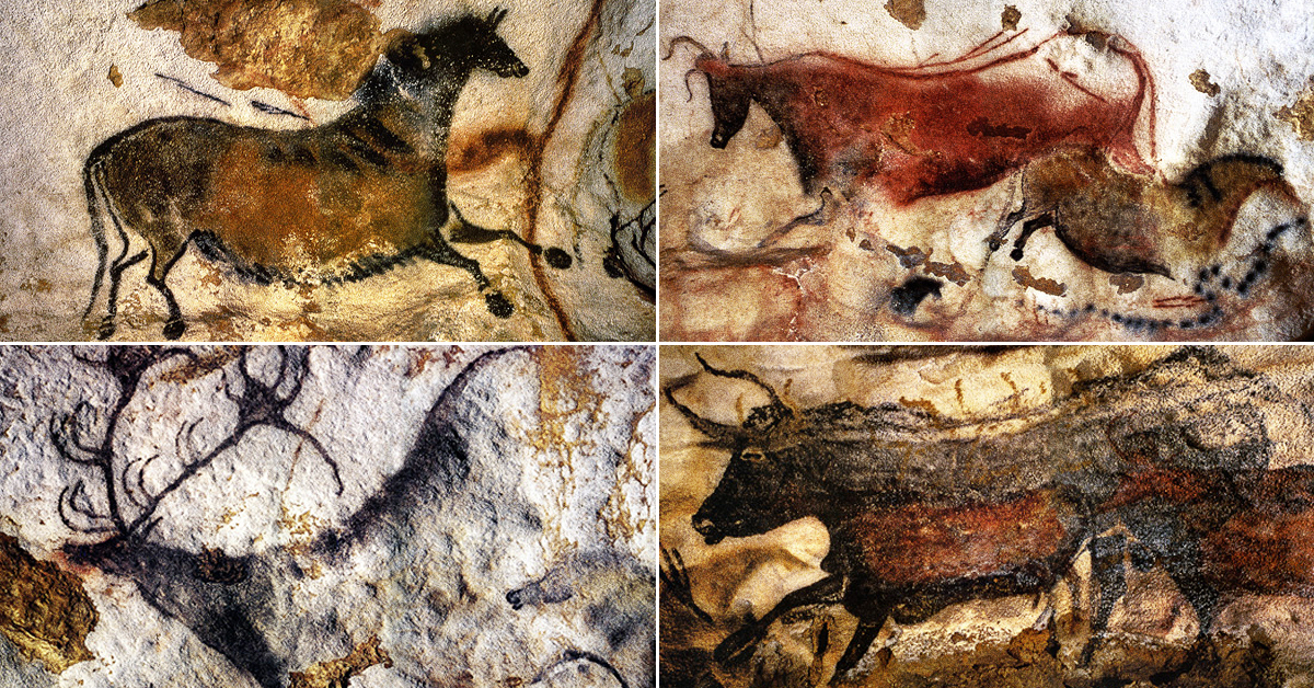 collection of animals represented in cave paintings.